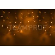 Светодиодная бахрома TEAMProf, 3*0.6 м, влагозащитный колпачок, жёлтая, прозрачный провод