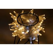 Светодиодная гирлянда TeamProf 10 м, 100 LED, 24В, соединяемая, мерцающая, влагозащитный колпачок, тёплая белая, прозрачный провод