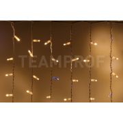 Светодиодный занавес TeamProf 2*1.5 м облегченный, влагозащитный колпачок, мерцание, тёплый белый, белый провод
