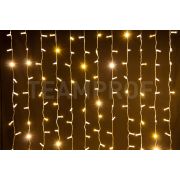 Светодиодный занавес  TeamProf 2*2 м, влагозащитный колпачок, тёплый белый, прозрачный провод