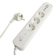 Сетевой фильтр 3-местный с/з STEKKER 3x1мм2, 5 м, 250В, 16А, 2 USB-A+2 Type-C 3, серия Nova, белый