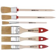 MASTER COLOR Набор из 6 кистей с деревянными ручками: флейц. кисть 20 мм, 25 мм, 35 мм (55% топс); круглая кисть Ø20 мм, Ø25 мм, кисть художественная для подкраски