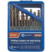CUTOP Набор сверл по металлу с кобальтом 5% в металлической коробке; 1-10 мм (через 0,5 мм), 19 шт., Cutop Profi
