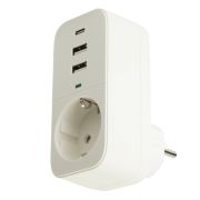 Сетевой фильтр 1-местный с/з STEKKER 250В, 16А,  2USB+1Type-C 2,4 A, серия Nova, HM81-11-1, белый