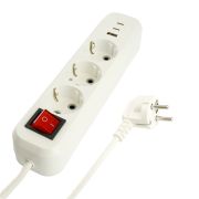 Удлинитель 3-местный с/з с выключ. STEKKER HM071-31-03 3x1мм2, 3м, 250В, 16А, 1USB+2C, 2.4A, сер Home, белый