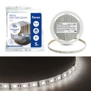 Светодиодная LED лента Feron LS607, 60SMD(5050)/m 14.4W/m 12V 5m 4000К